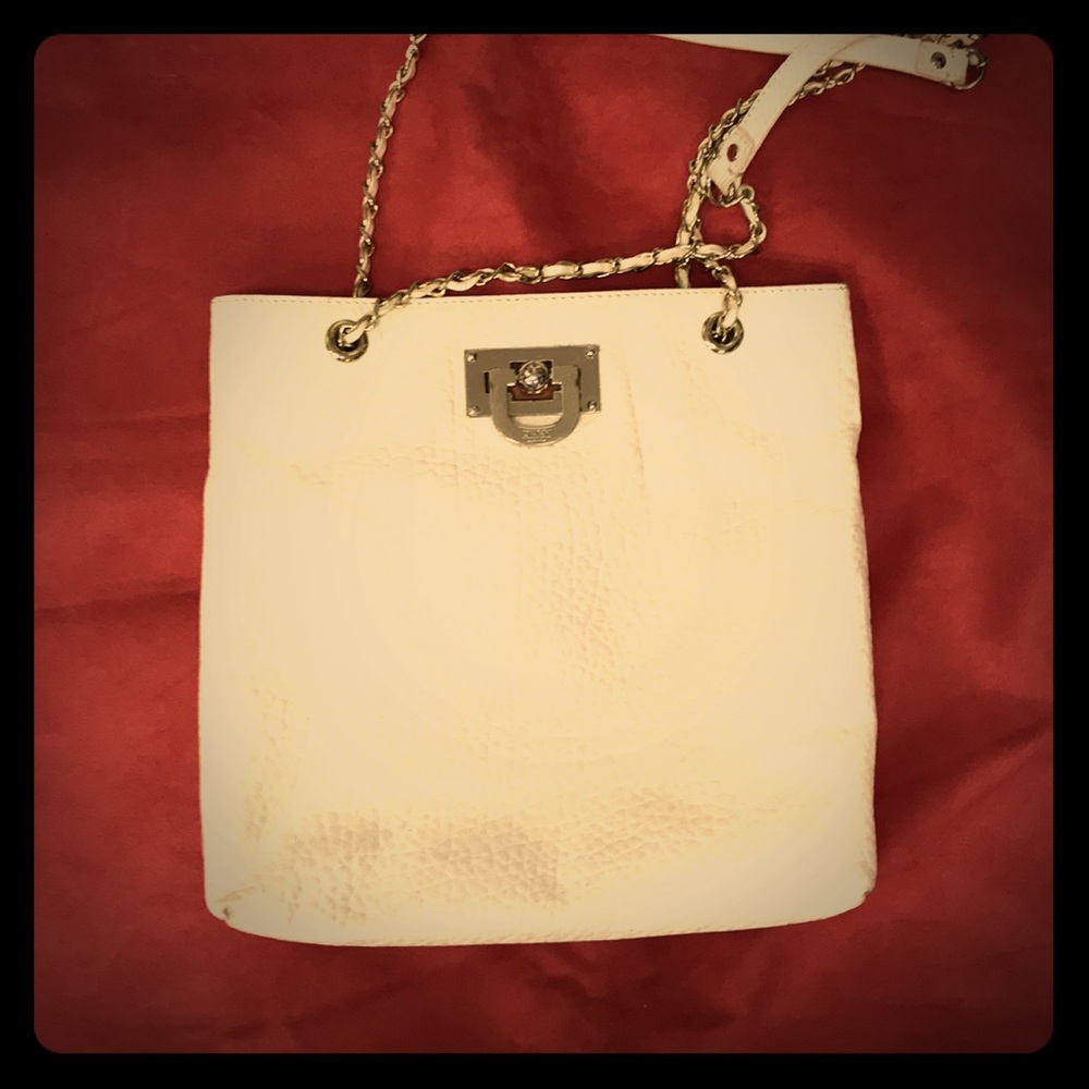 DKNY shoulder bag white leather  gold detail.